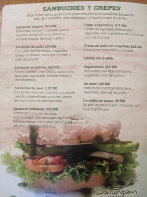 Menu - Sanduches y Crepes at Saludpan in Medellin
