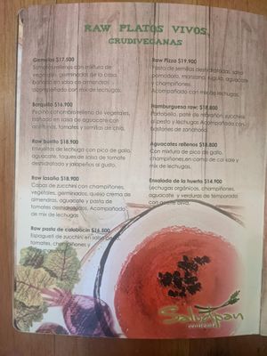 Menu - Raw food at Saludpan in Medellin