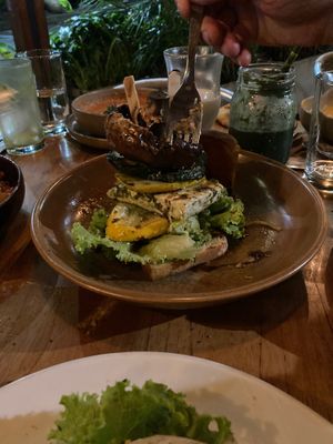 Mushroom burger. Mushroom was amazing, but the rest of the burger was just ok.  at Saludpan in Medellin