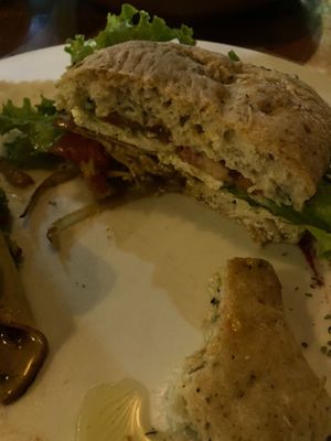 Vegan ham sandwich. Good. Especially dipped in tomato soup  at Saludpan in Medellin