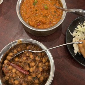 eggplant bharta (top) and pindi chole (bottom)  at Naturally Desi in San Diego