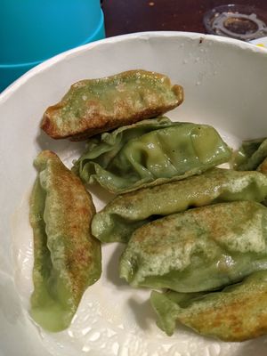 Pan fried vegan dumplings at O Dumpling Bar in Orange