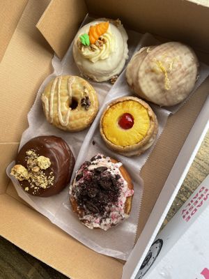 Cookie dough, matcha latte, carrot cake, stuffed oreo, pineapple upside down, ultimate lemon  at Deviant Donuts in Mystic