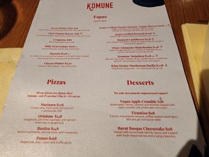 Menu - July 23 at Komune in Hong Kong Island