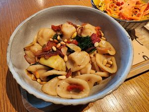 Orecchiette pasta with kale, sun-dried tomatoes, capers, pine nuts, chili at Komune in Hong Kong Island
