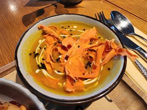 Pumpkin carrot soup at Komune in Hong Kong Island