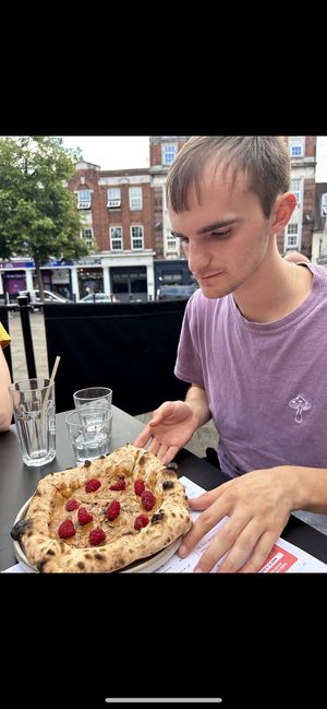 Vegan biscoff and raspberry sweet pizza  at Proove Pizza in Hertford
