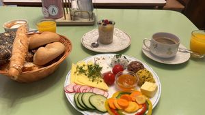 The Vegan Breakfast (the bread basket was for 2 breakfasts)  at Vollpension in Vienna