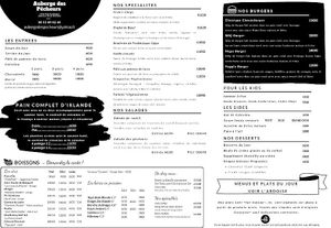 Menu in 2022. Falafel plate is vegan + several veggie options at Auberge des Pêcheurs in La Celle-dunoise