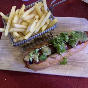 Plant based hot dog  at The City Cafe in Edinburgh