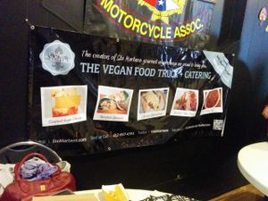 Banner At Vegan Vortex spring market at Ste Martaen in Chicago