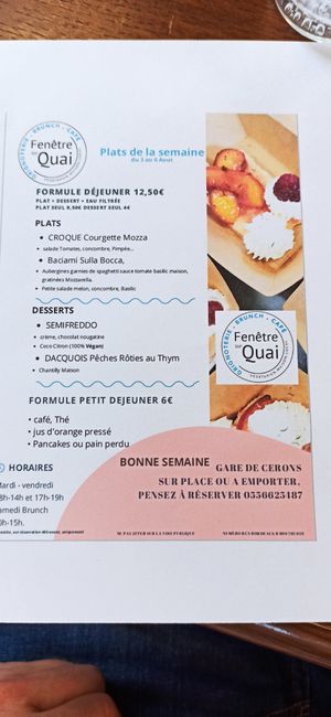 Exemple de menu. Un nouveau menu chaque semaine at Fenêtre sur Quai in Cerons