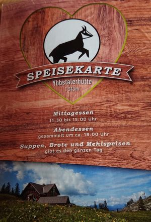 Speisekarte at Ybbstalerhütte in Almhaeuser