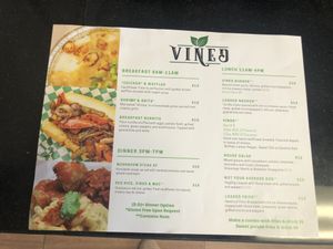 Menu at Vined The Vegan Experience in North Charleston