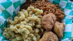 Super tasty rice, cauliflower wings and Mac and cheese at Vined The Vegan Experience in North Charleston