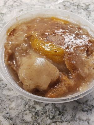 Peach cobbler at Vined The Vegan Experience in North Charleston