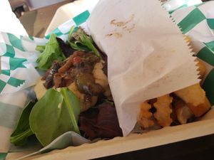 Burger and fries at Vined The Vegan Experience in North Charleston