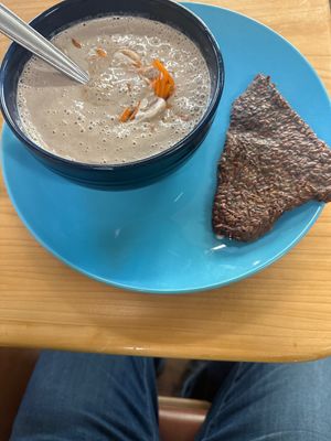 Mushroom bisque  at Arnold's Way Vegetarian Raw Cafe in Lansdale