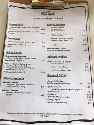 First page of the menu, Velo Café, Badenweiler at Velo Cafe in Badenweiler