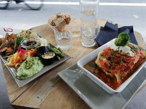 Mezze and Lasagna at Soya Comptoir Bio in Paris