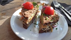 The divine viking bread sandwich :D at Soya Comptoir Bio in Paris