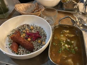 Quinoa with vegan merguez  at Soya Comptoir Bio in Paris