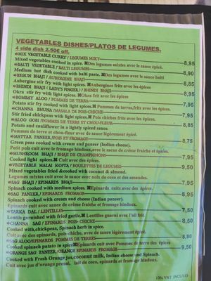 Complete vegetarian and vegan page only at Indian Restaurant Taj Mahal in Girona