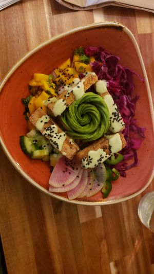 Lemon tofu bowl at Vegan Street in Calgary