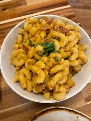 Mac n cheez with coconut bacon at Vegan Street in Calgary
