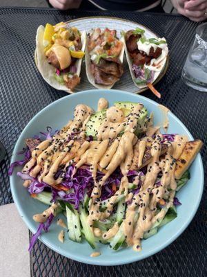 Lemongrass tofu rice bowl  at Vegan Street in Calgary