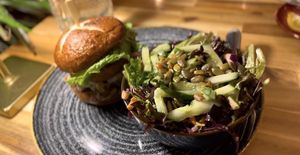 I had salad greens to go with the burger   at Vegan Street in Calgary