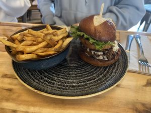 Mushroom burger  at Vegan Street in Calgary