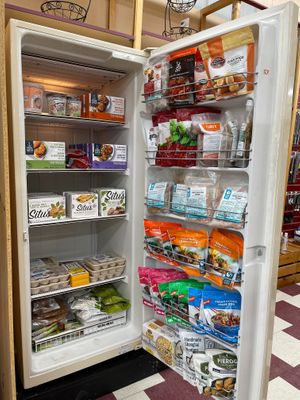 One of our freezers with tonnes of vegan yum…. at Evolution Vegan Market in Richmond Hill