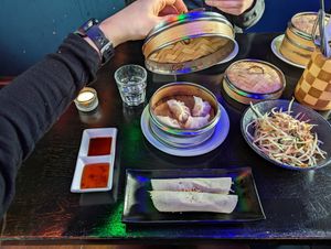 Pancake, dumplings, papaya salad at The Flying Monkey in Berlin