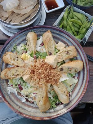Spring rolls with salad on glass noodles, very good! at The Flying Monkey in Berlin