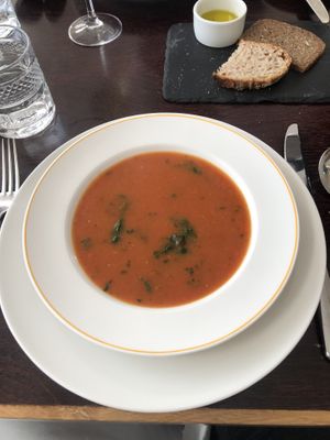 Tomato soup starter at 1 Lombard Street in London