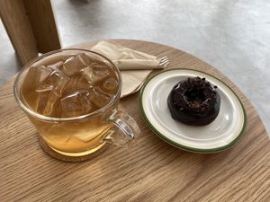 Herbal Tea with Cacao Donut at Free-D.E Bakery in Daegu
