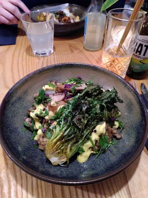 Tasty seasonal vegan main dish: with grilled endive, mushrooms and grains at Bij De Tuinman in Hilversum