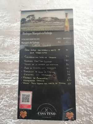 The menu at Casa Tino in Cadiz