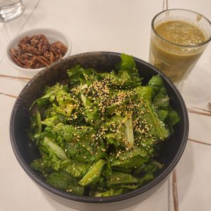 Salad, pecans and drink at Soo Good Vegan Restaurant - 好素純素餐廳 in Hong Kong Island