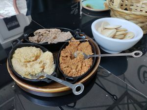 Trio of dips and Maltese crackers at Manon Gastro Bar & Bistro in Valletta