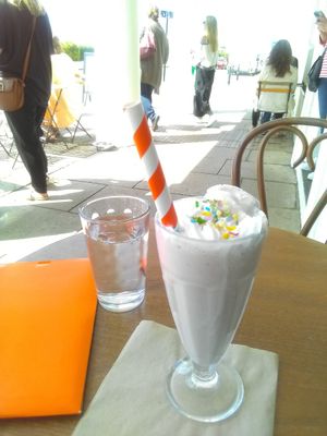 Vegan Ice cream soda - the first time I have had one, it is very nice.  Jackie suggested and made it for me. at Cumbia Kitchen - Cafe Bar in St Leonards