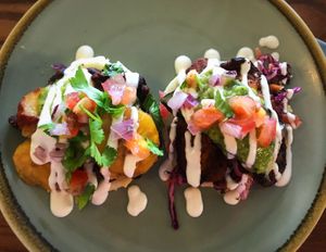 Two types of arepa  at Cumbia Kitchen - Cafe Bar in St Leonards