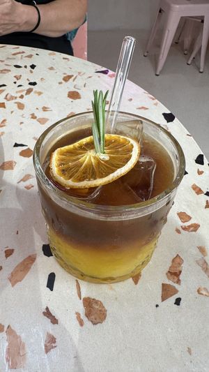 Iced orange coffee   at MOYA brunch in Sevilla