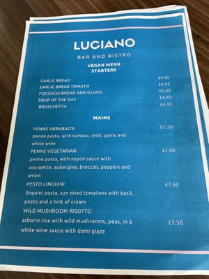 New vegan menu   at Luciano Bar & Bistro in Peterlee
