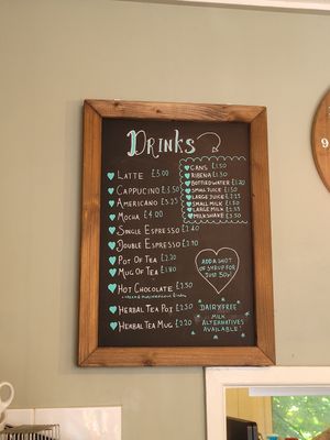 Drinks List (Dairy Free Notice) at Riverside Cafe in Llanfairfechan