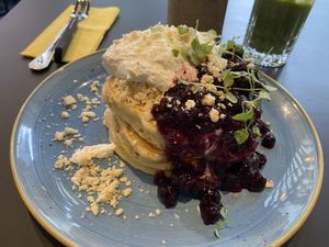 Blueberry cheese pancakes: huge and too sweet. at Seven Sundays - Osterstrasse in Hannover