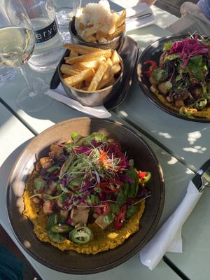 2 Vegan Stacked. And chips (1 is vegetarian - my partners)  at Servd in Westport