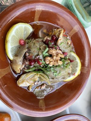 Baby aubergine filled with walnuts  at Ikrams in Konstanz