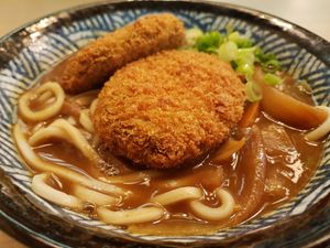 Pumpkin katsu curry with udon noodles (vg) at Kineya Mugimaru in North London